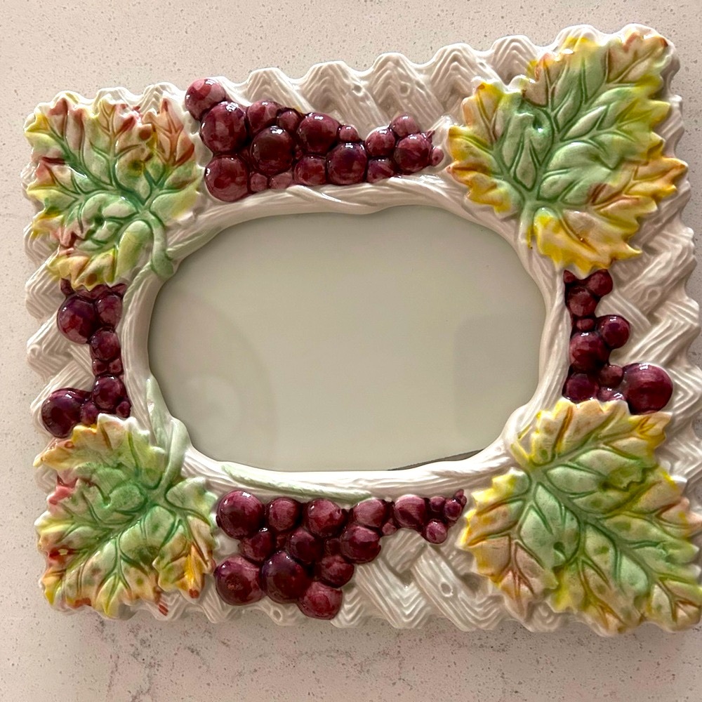 Majolica like Ceramic Frame with Grape and Leaf Design